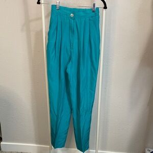 100% Silk Vintage Point of View Nordstrom Vibrant Blue/Teal Women's Trousers!